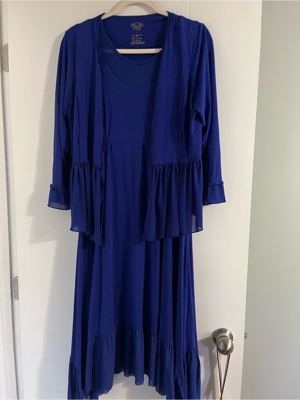 Blue Sky Sleeveless Cobalt Maxi Dress With Light Jacket